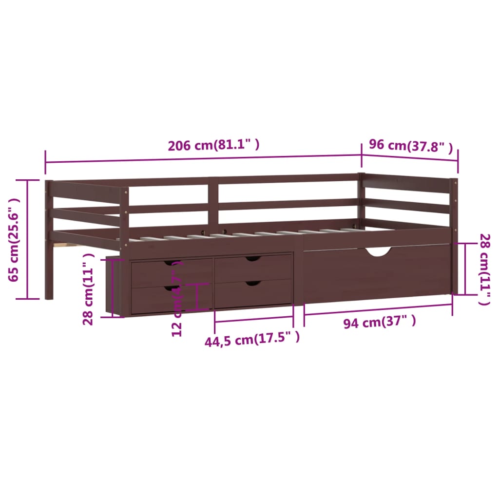Cadru Pat Cu Sertare & Dulap , 90X200 Cm Lemn De Pin