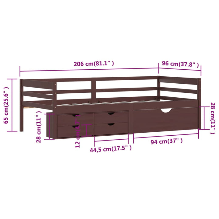 Cadru Pat Cu Sertare & Dulap , 90X200 Cm Lemn De Pin