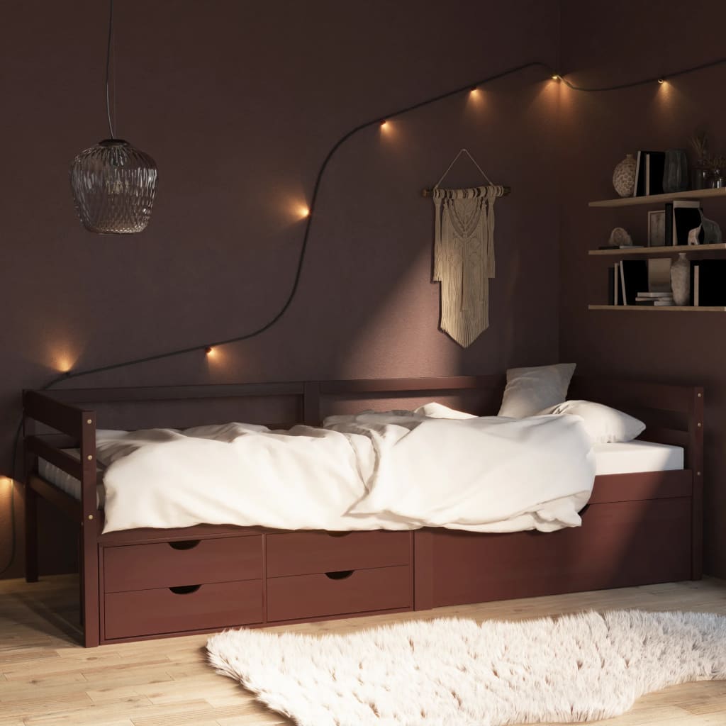 Cadru Pat Cu Sertare & Dulap , 90X200 Cm Lemn De Pin