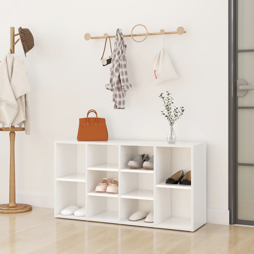 Banchetă Pantofar Alb Extralucios 103X30X54,5 Cm Lemn Prelucrat