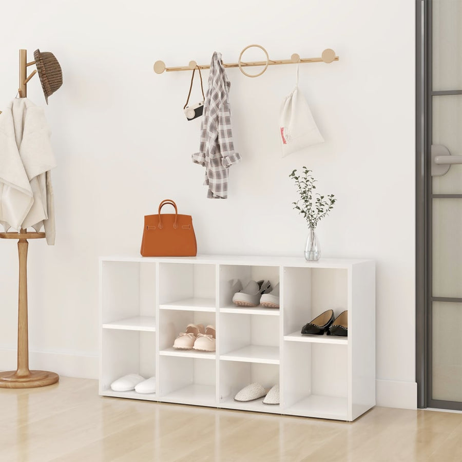 Banchetă Pantofar Alb Extralucios 103X30X54,5 Cm Lemn Prelucrat