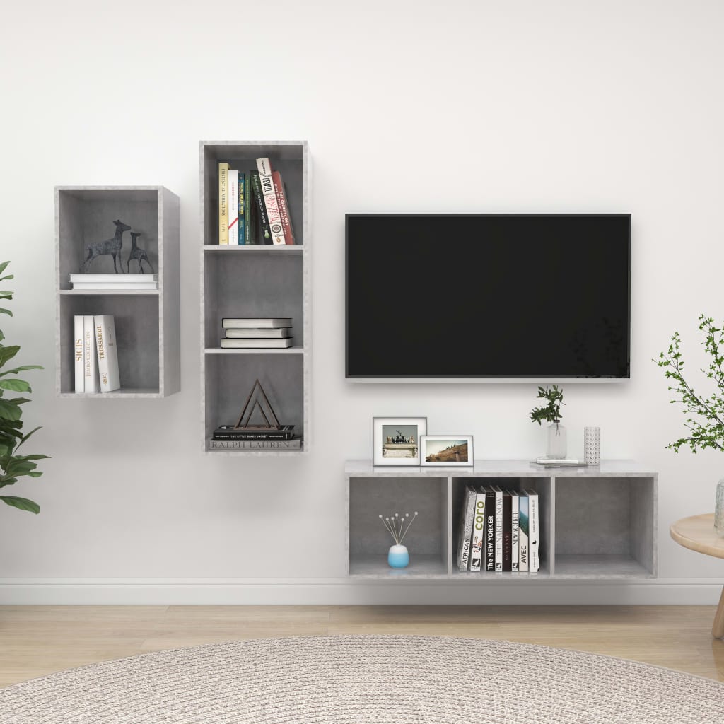Set De Dulapuri Tv, 3 Piese, Negru Extralucios, Lemn Prelucrat