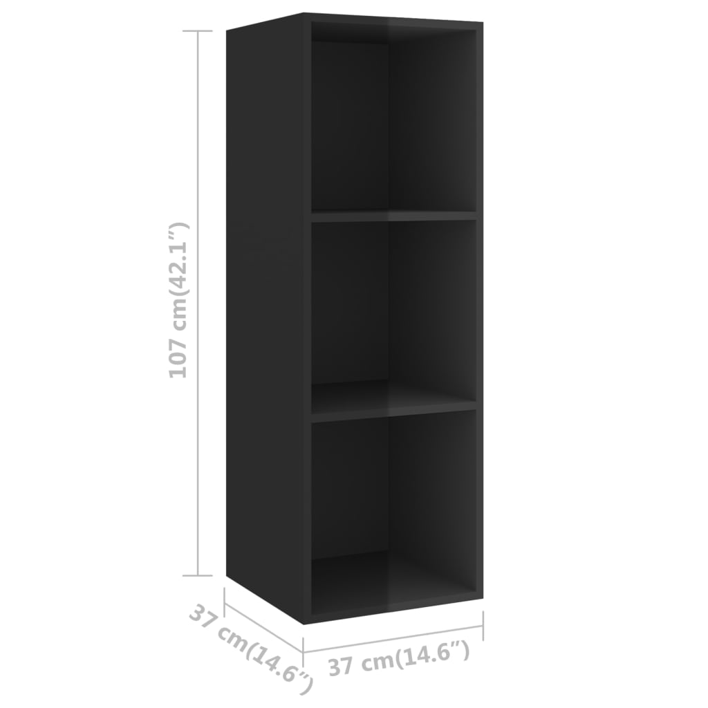 Set De Dulapuri Tv, 3 Piese, Negru Extralucios, Lemn Prelucrat