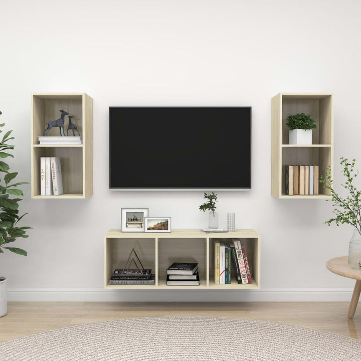 Set De Dulap Tv, 3 Piese, Alb Extralucios, Lemn Prelucrat