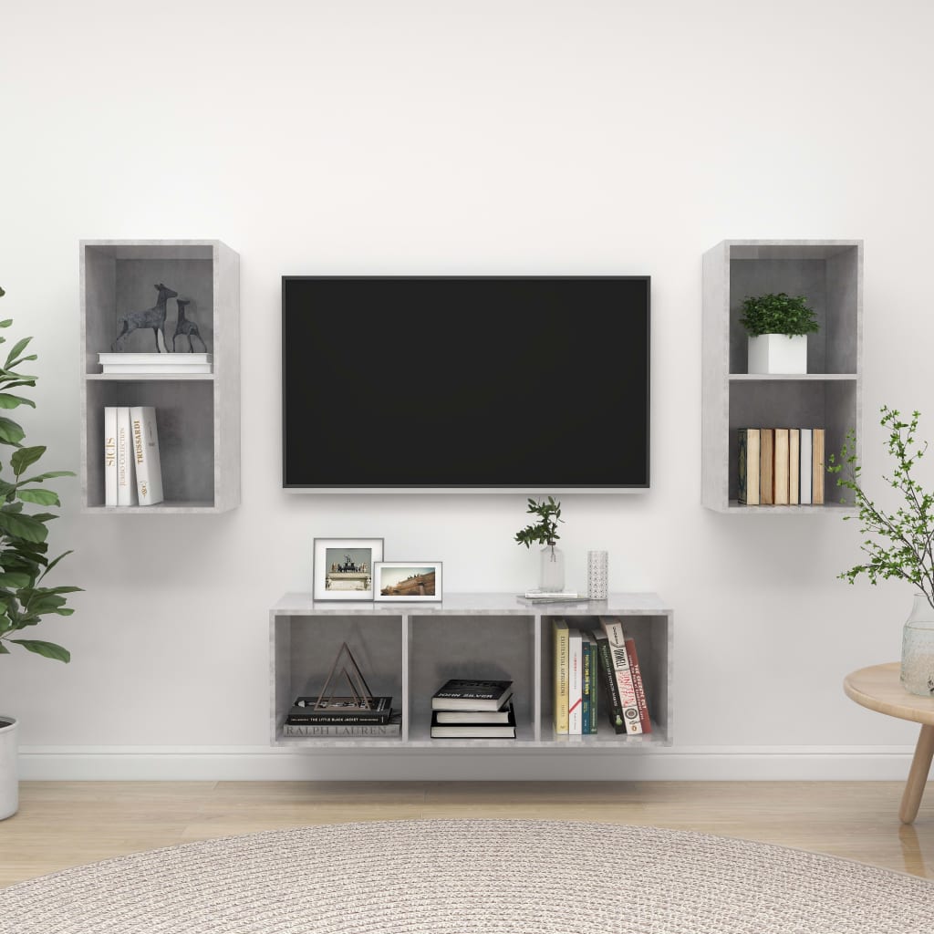 Set De Dulap Tv, 3 Piese, Alb Extralucios, Lemn Prelucrat