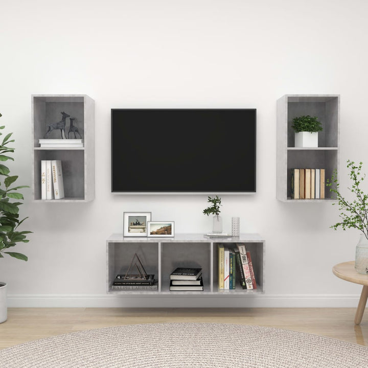 Set De Dulap Tv, 3 Piese, Alb Extralucios, Lemn Prelucrat