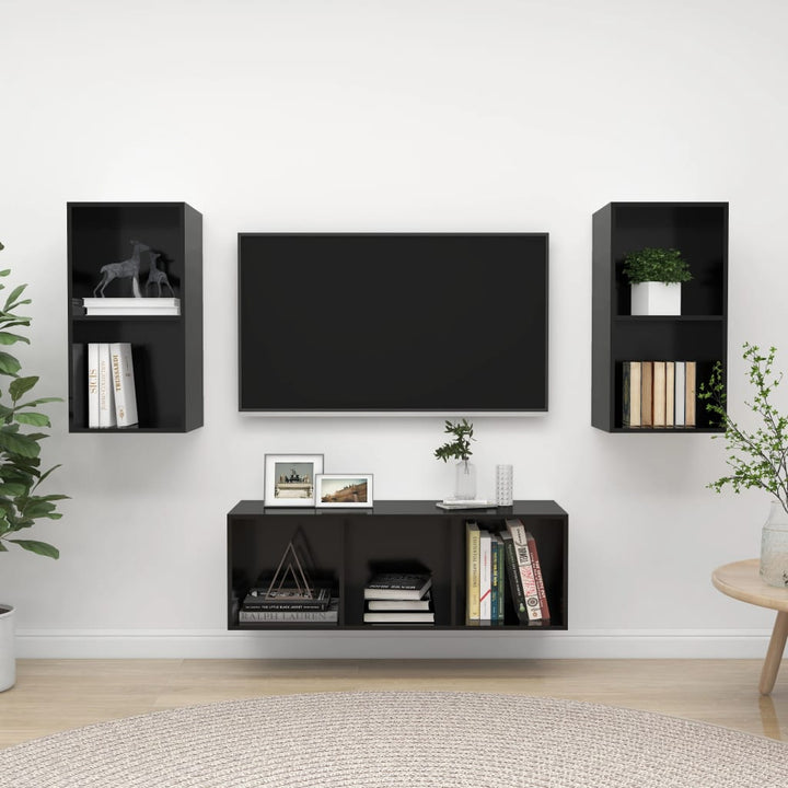 Set De Dulap Tv, 3 Piese, Alb Extralucios, Lemn Prelucrat
