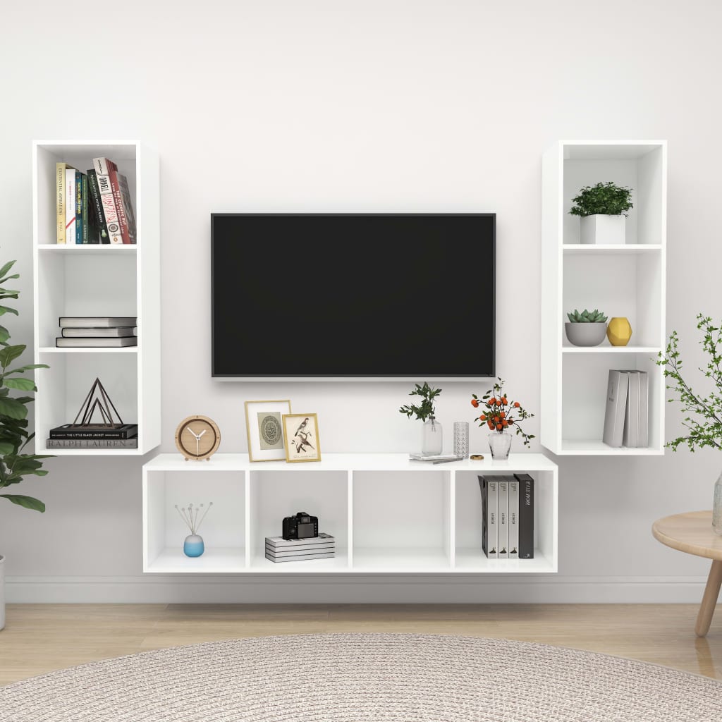 Set De Dulapuri Tv, 3 Piese, , Lemn Prelucrat