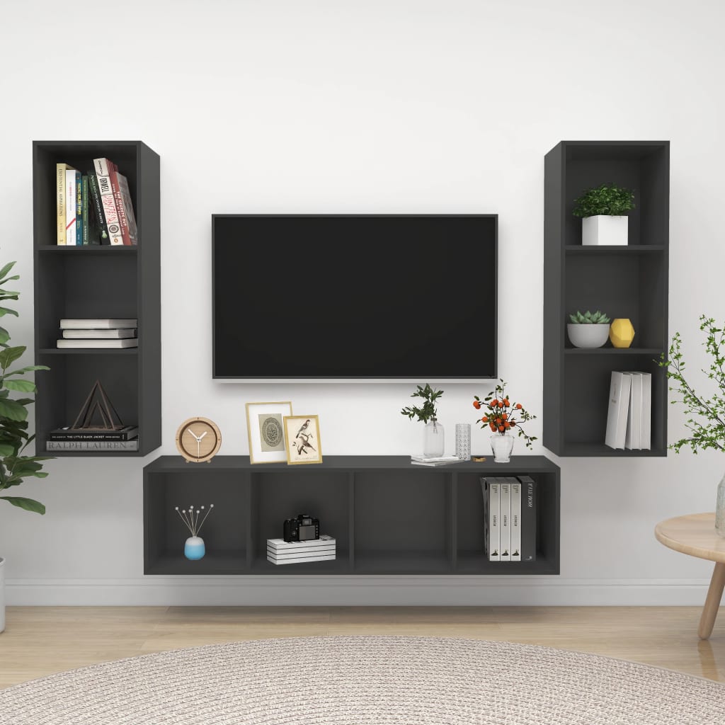 Set De Dulapuri Tv, 3 Piese, , Lemn Prelucrat