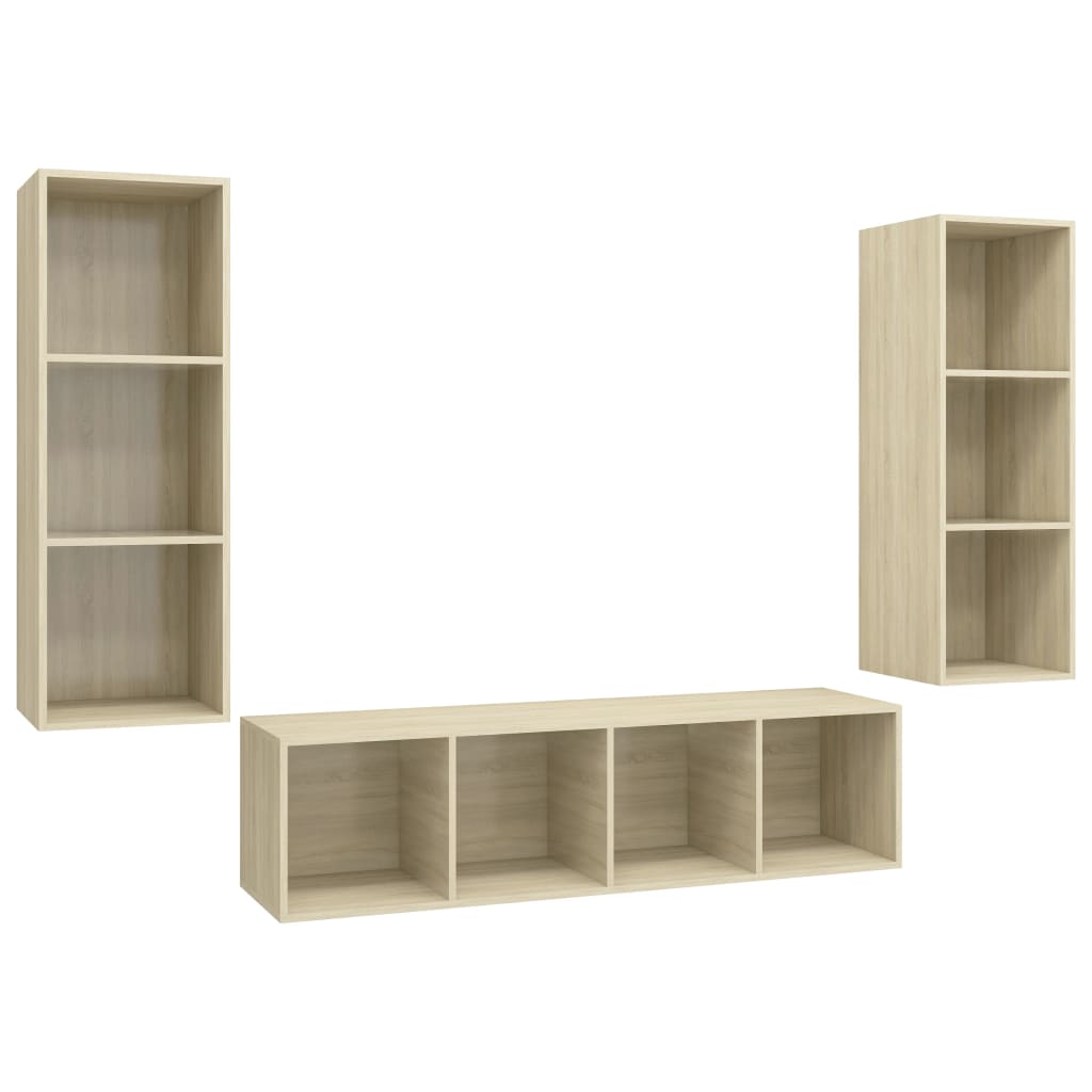 Set De Dulapuri Tv, 3 Piese, , Lemn Prelucrat