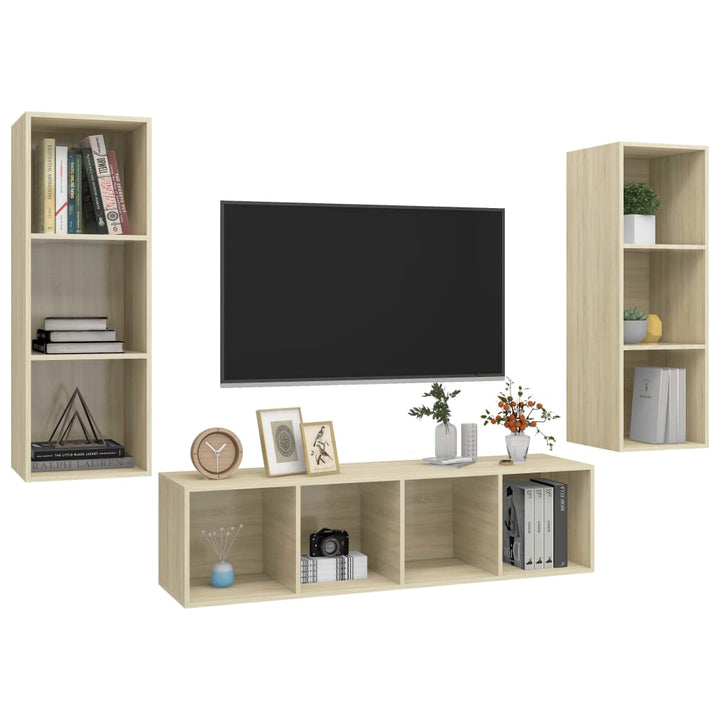 Set De Dulapuri Tv, 3 Piese, , Lemn Prelucrat