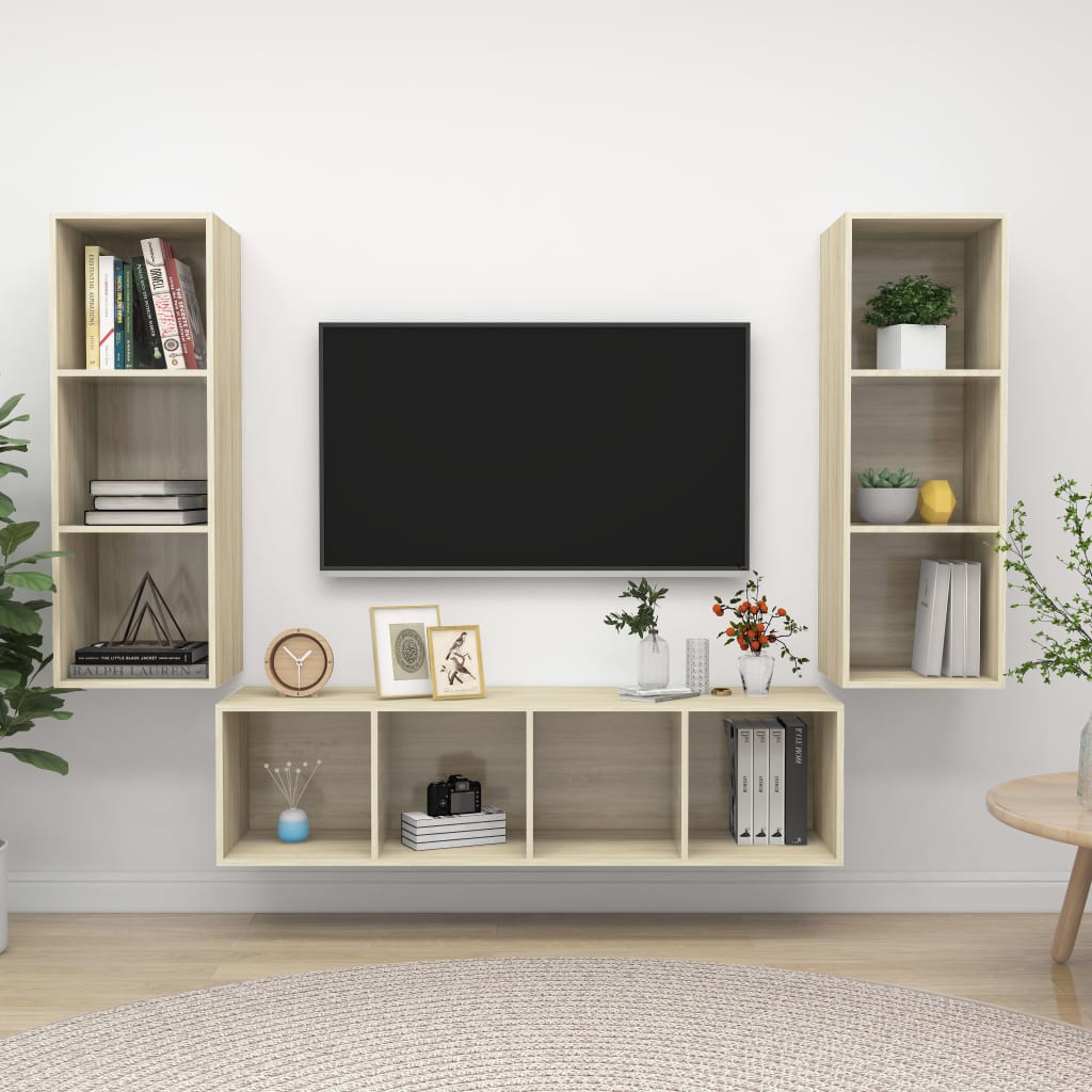 Set De Dulapuri Tv, 3 Piese, , Lemn Prelucrat