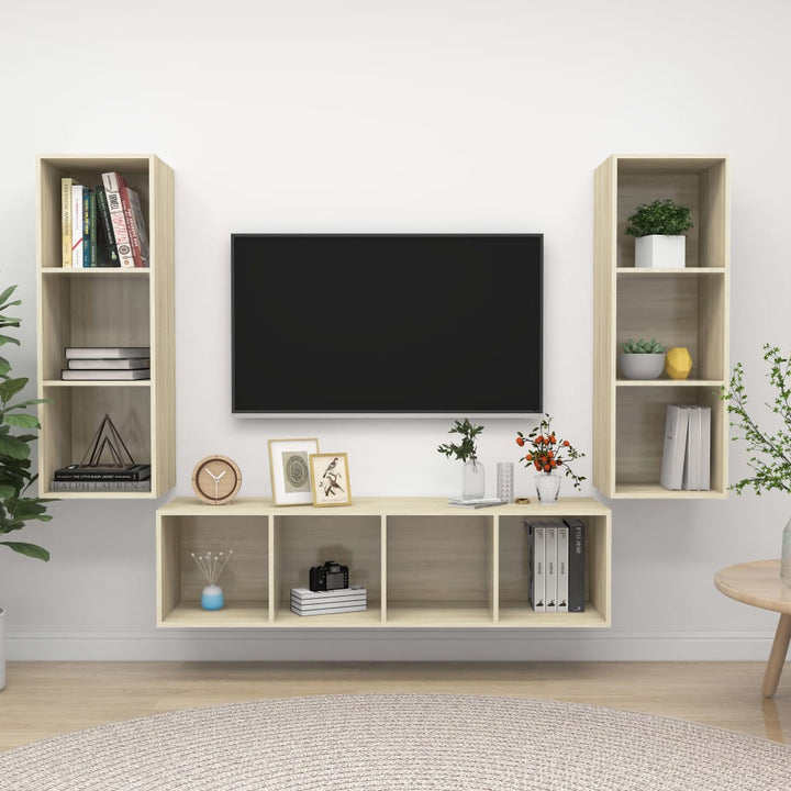 Set De Dulapuri Tv, 3 Piese, , Lemn Prelucrat
