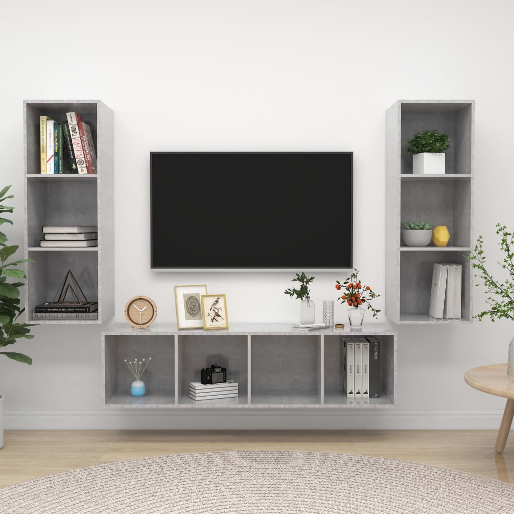 Set De Dulapuri Tv, 3 Piese, , Lemn Prelucrat