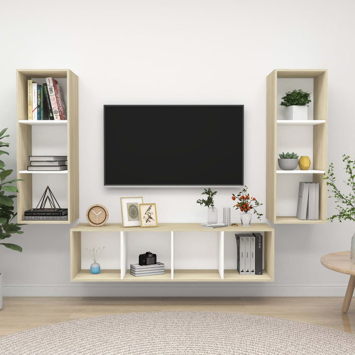 Set De Dulapuri Tv, 3 Piese, , Lemn Prelucrat