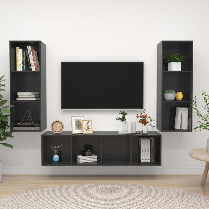 Set De Dulapuri Tv, 3 Piese, , Lemn Prelucrat
