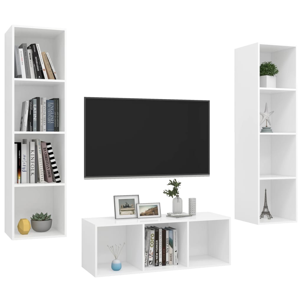 Set De Dulapuri Tv, 3 Piese, , Lemn Prelucrat