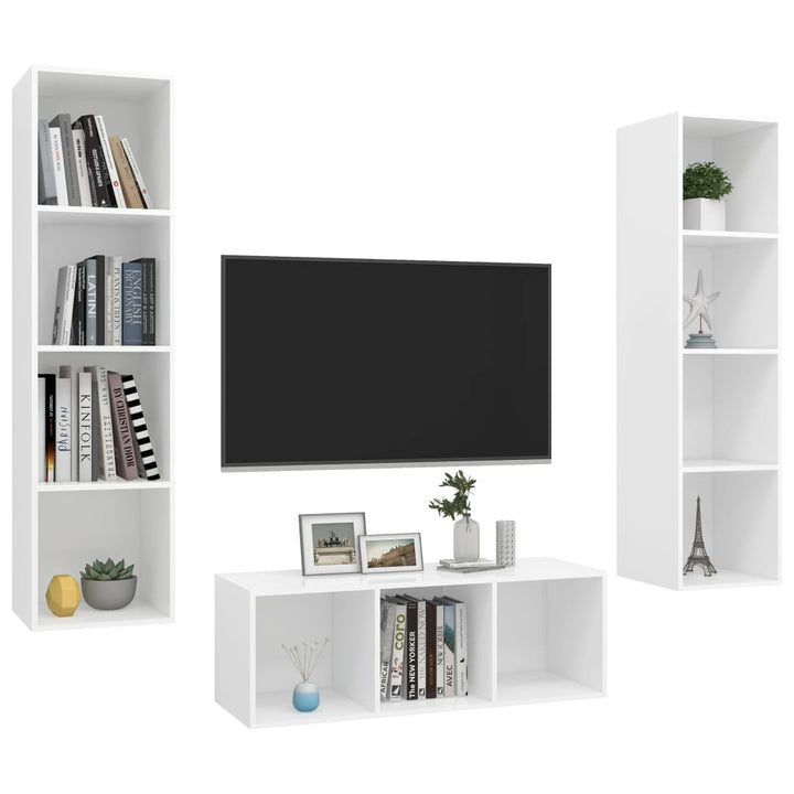 Set De Dulapuri Tv, 3 Piese, , Lemn Prelucrat
