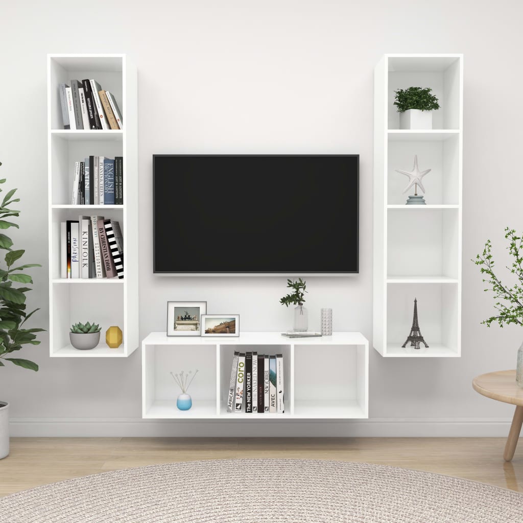 Set De Dulapuri Tv, 3 Piese, , Lemn Prelucrat