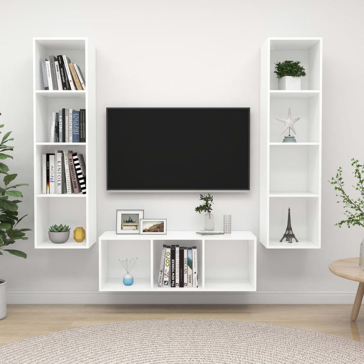 Set De Dulapuri Tv, 3 Piese, , Lemn Prelucrat