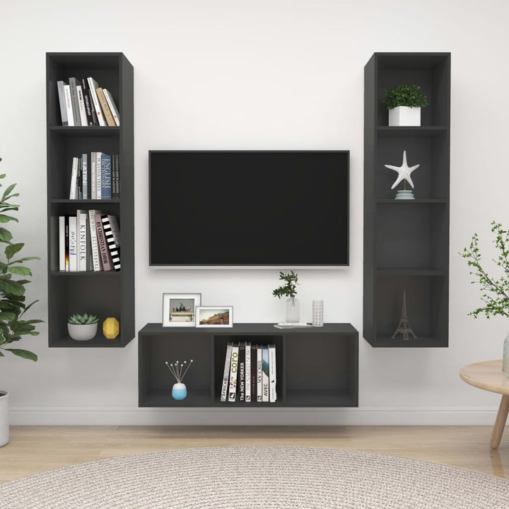 Set De Dulapuri Tv, 3 Piese, , Lemn Prelucrat