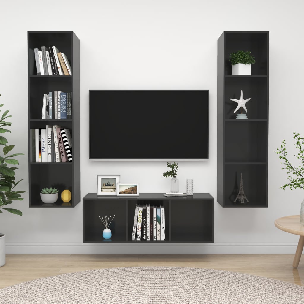 Set De Dulapuri Tv, 3 Piese, , Lemn Prelucrat