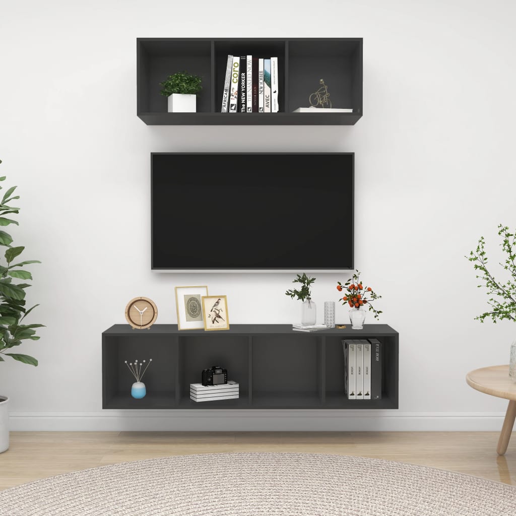 Set De Dulapuri Tv, 2 Piese, , Lemn Prelucrat