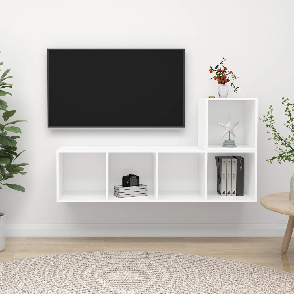 Set Dulapuri Tv, 2 Piese, Gri Extralucios, Lemn Prelucrat
