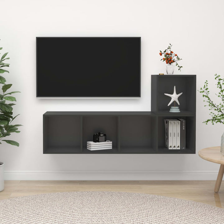 Set Dulapuri Tv, 2 Piese, Gri Extralucios, Lemn Prelucrat