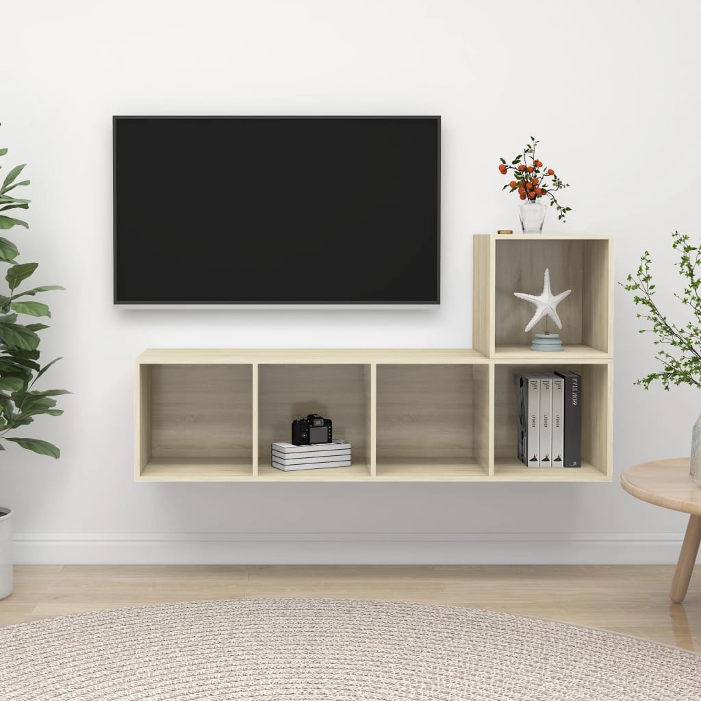 Set Dulapuri Tv, 2 Piese, Gri Extralucios, Lemn Prelucrat