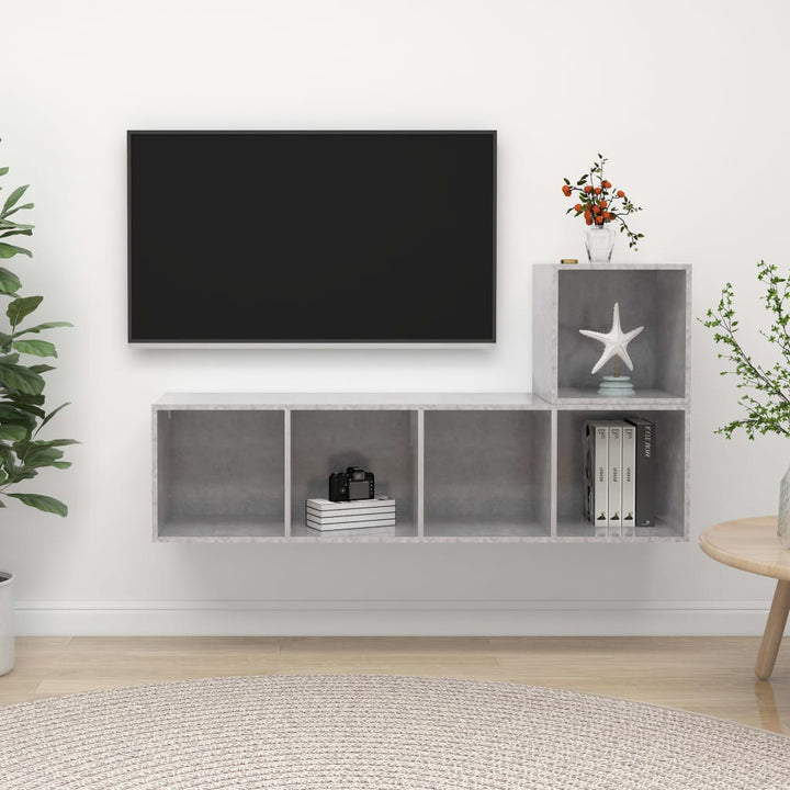Set Dulapuri Tv, 2 Piese, Gri Extralucios, Lemn Prelucrat