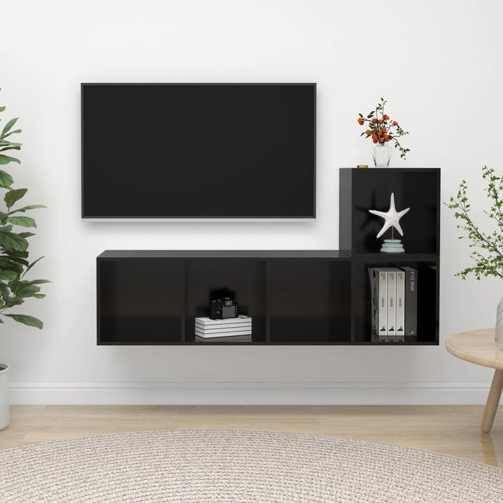 Set Dulapuri Tv, 2 Piese, Gri Extralucios, Lemn Prelucrat