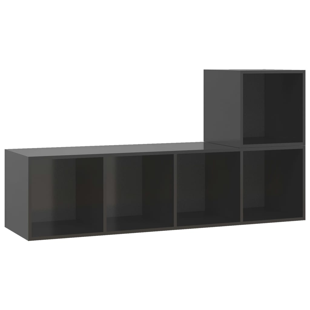 Set Dulapuri Tv, 2 Piese, Gri Extralucios, Lemn Prelucrat