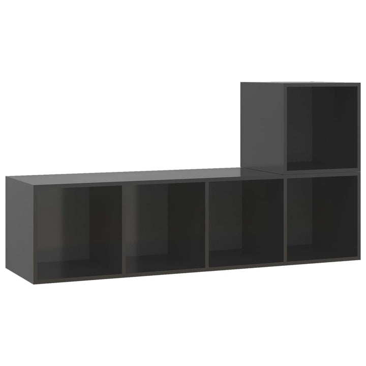 Set Dulapuri Tv, 2 Piese, Gri Extralucios, Lemn Prelucrat