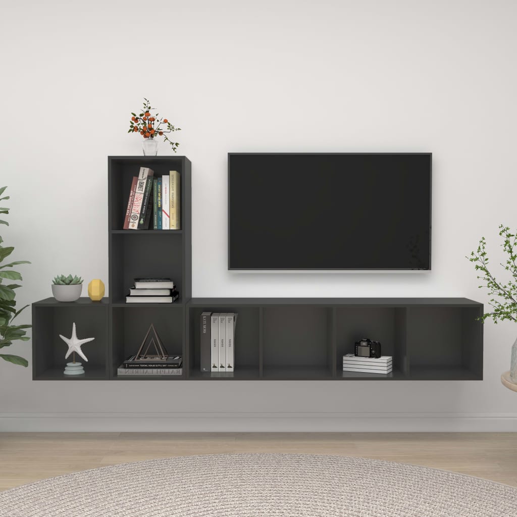 Set Dulapuri Tv, 3 Piese, , Lemn Prelucrat