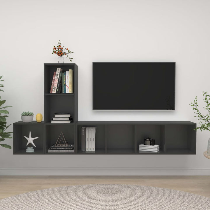 Set Dulapuri Tv, 3 Piese, , Lemn Prelucrat