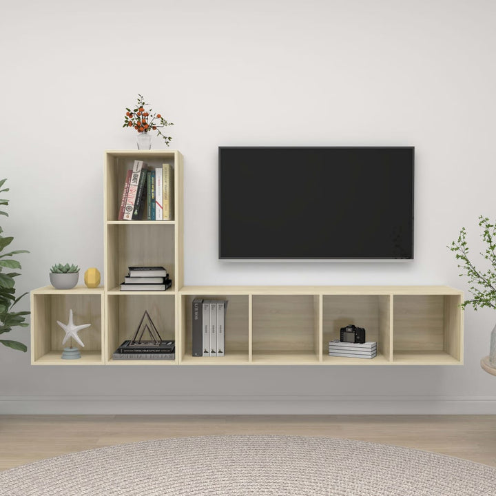 Set Dulapuri Tv, 3 Piese, , Lemn Prelucrat