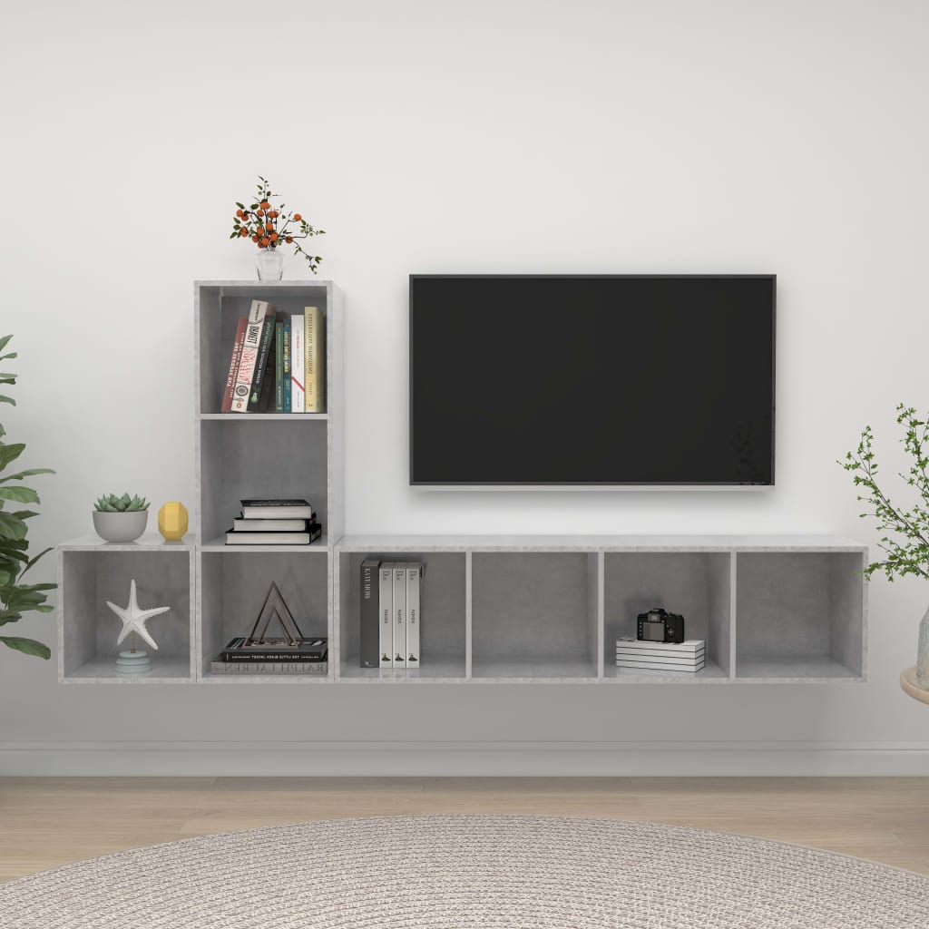 Set Dulapuri Tv, 3 Piese, , Lemn Prelucrat