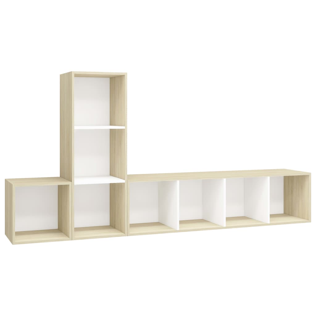 Set Dulapuri Tv, 3 Piese, , Lemn Prelucrat