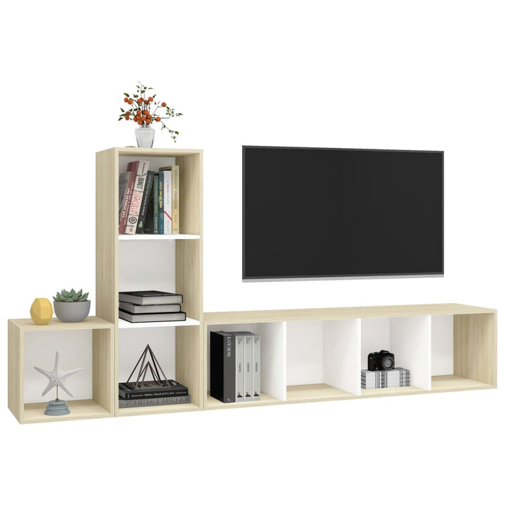 Set Dulapuri Tv, 3 Piese, , Lemn Prelucrat