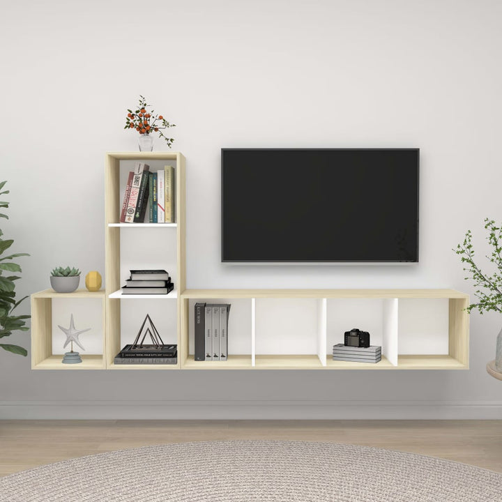 Set Dulapuri Tv, 3 Piese, , Lemn Prelucrat