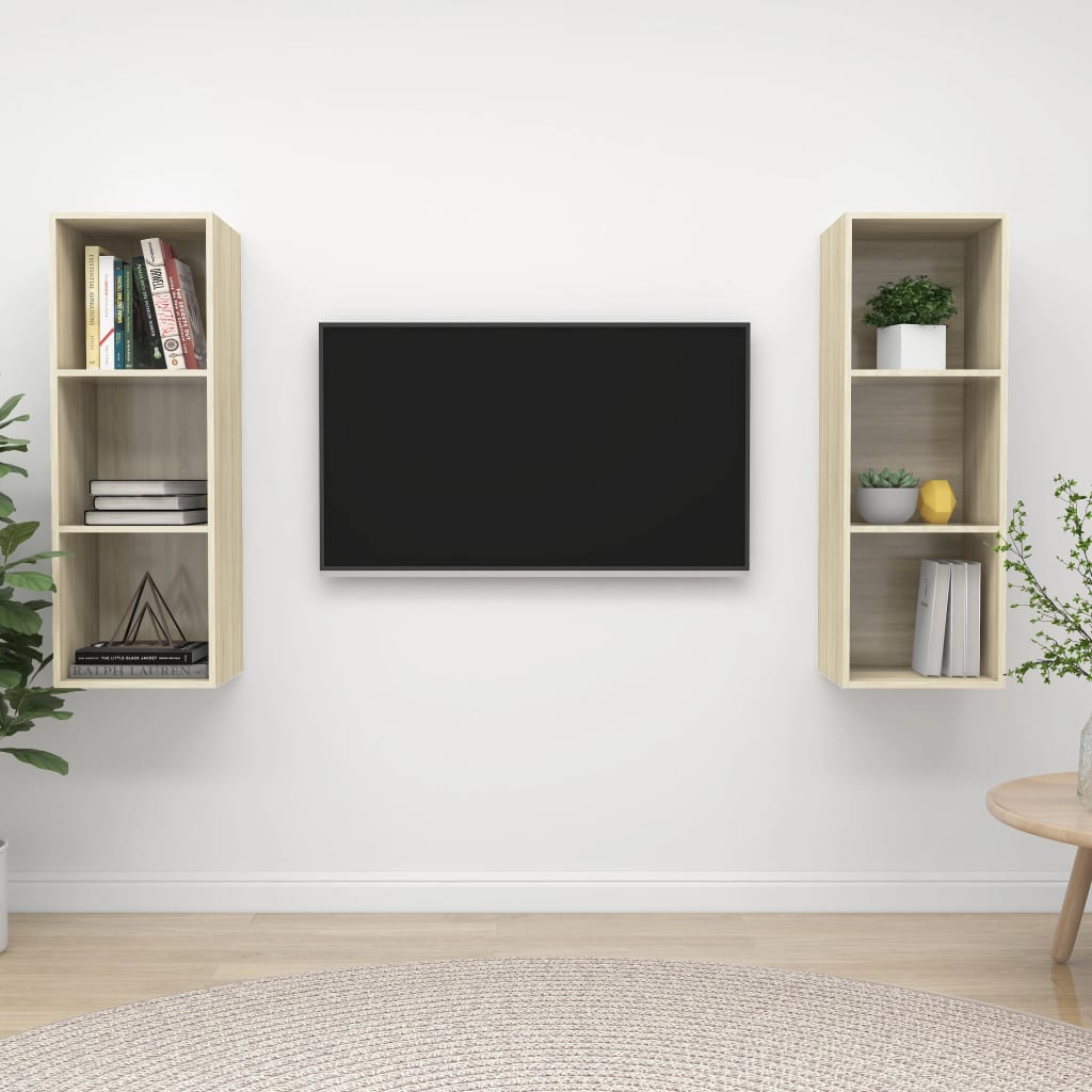 Dulapuri Tv Suspendate, 2 Buc., Alb Extralucios, Lemn Prelucrat