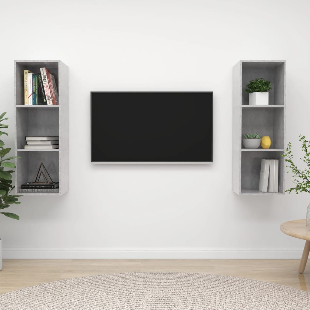 Dulapuri Tv Suspendate, 2 Buc., Alb Extralucios, Lemn Prelucrat
