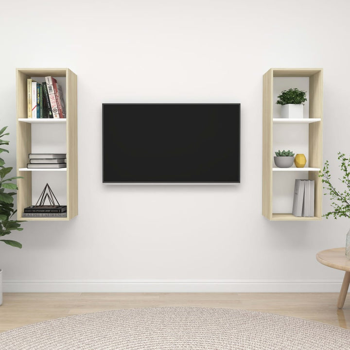 Dulapuri Tv Suspendate, 2 Buc., Alb Extralucios, Lemn Prelucrat