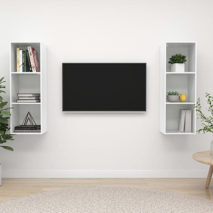 Dulapuri Tv Suspendate, 2 Buc., Alb Extralucios, Lemn Prelucrat