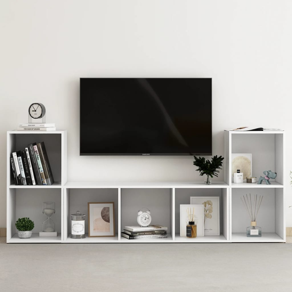 Set De Dulapuri Tv, 3 Piese, Gri Extralucios, Lemn Prelucrat