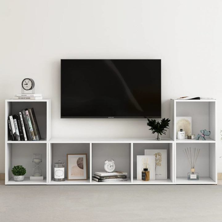 Set De Dulapuri Tv, 3 Piese, Gri Extralucios, Lemn Prelucrat