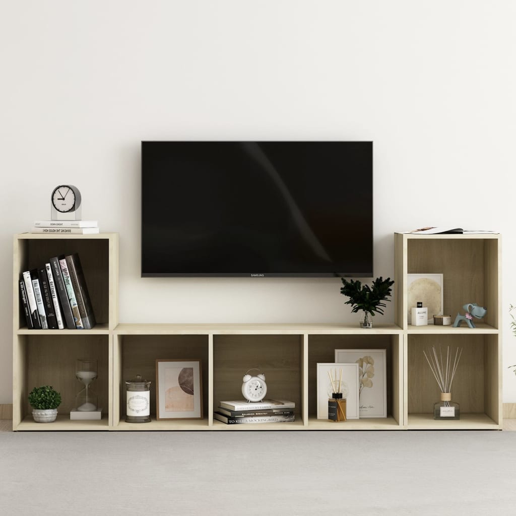 Set De Dulapuri Tv, 3 Piese, Gri Extralucios, Lemn Prelucrat