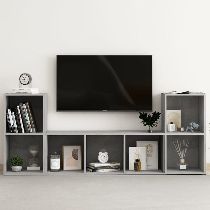 Set De Dulapuri Tv, 3 Piese, Gri Extralucios, Lemn Prelucrat