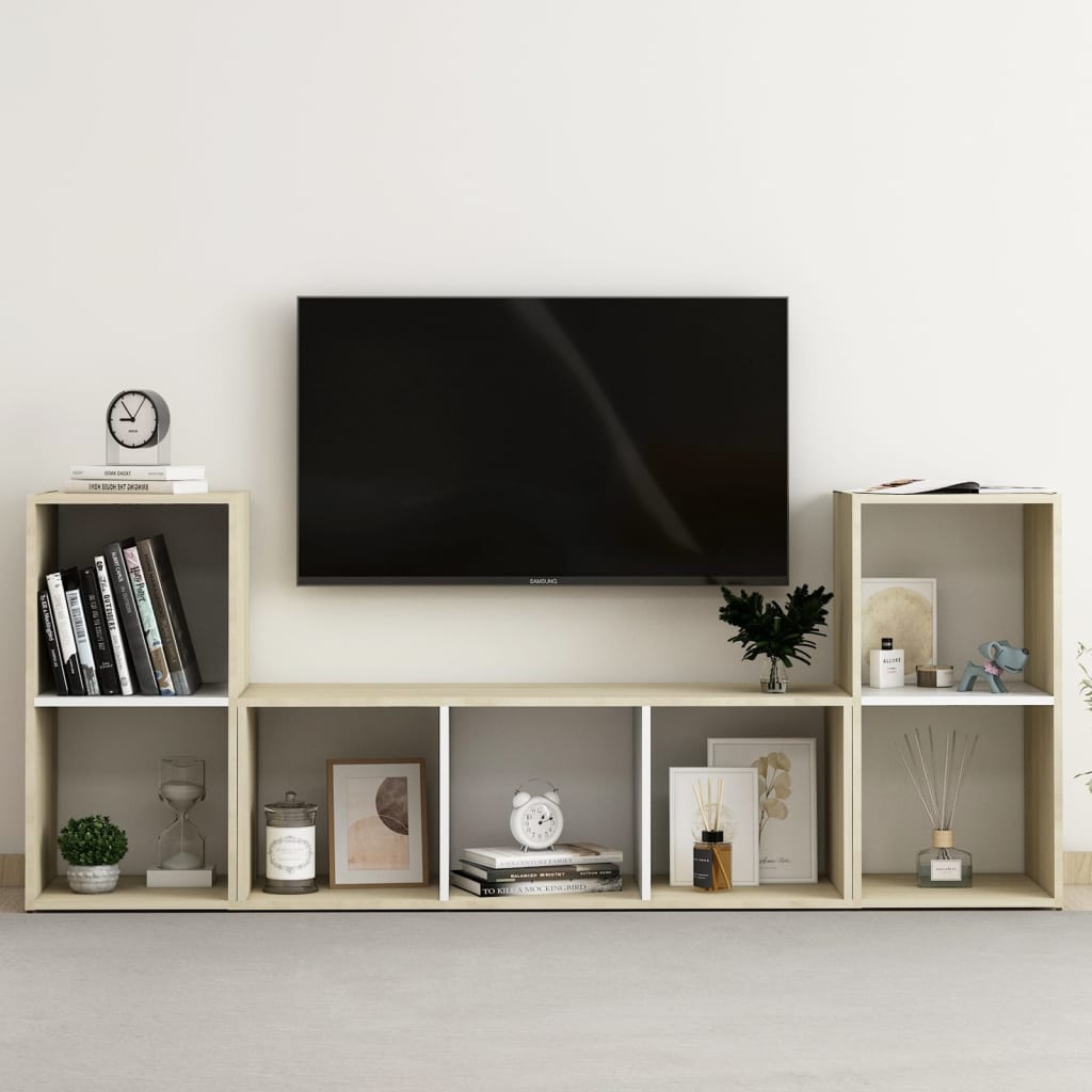 Set De Dulapuri Tv, 3 Piese, Gri Extralucios, Lemn Prelucrat